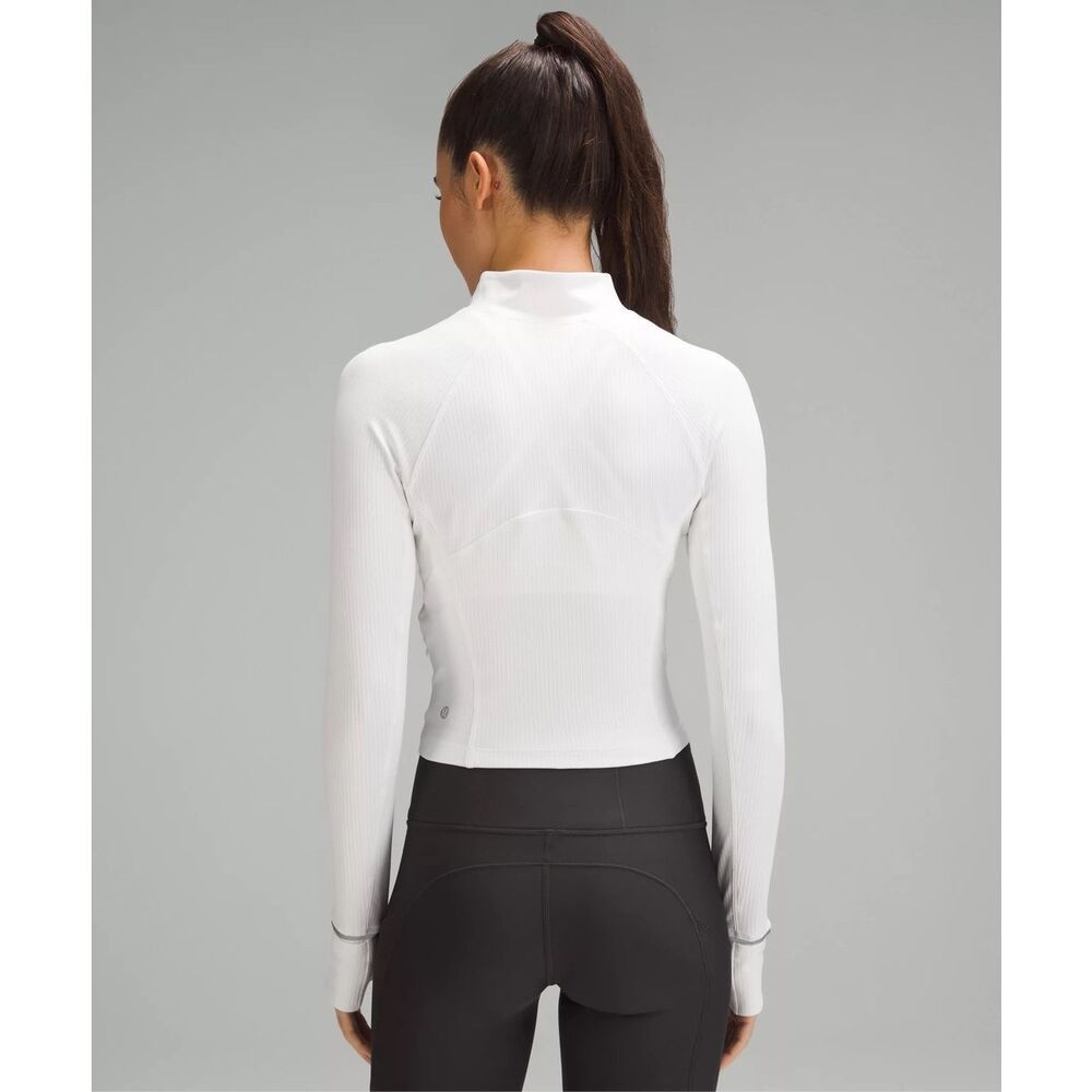 Lululemon Its Rulu Run Ribbed Cropped Half Zip in White - Picture 2 of 7